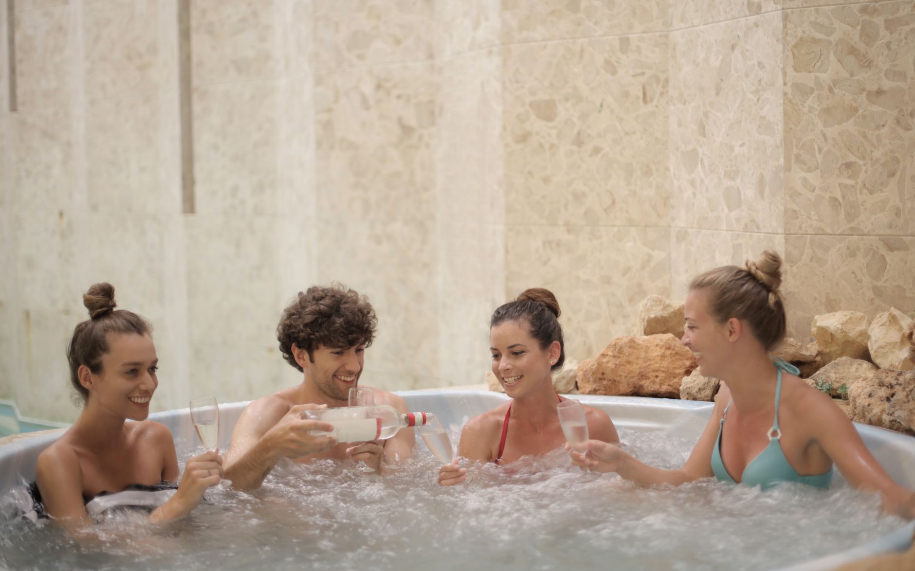 A hot tub at a UK holiday let — the single biggest electrical load a solar system is sized around